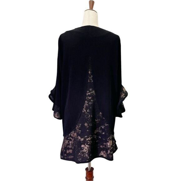 Vintage Ali Miles Lagenlook Ruffle Trim Black & Gold Jacket Topper Size Large - Picture 3 of 15